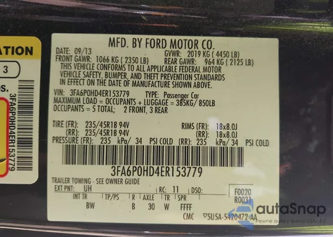 2014 Ford Fusion Se z USA, uszkodzony, nr VIN 3FA6P0HD4ER153779
